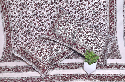 DOOMYDECOR Jaipuri Ruby Flower Bedsheet with 2 Pillow Covers